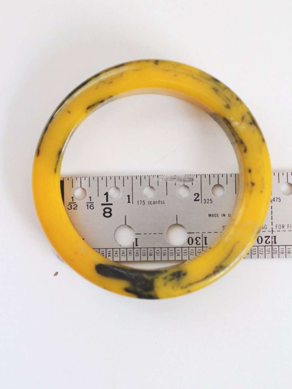 Vintage Marbled Butterscotch Mustard Yellow Marble Bakelite Bangle Bracelet Art - Picture 6 of 7